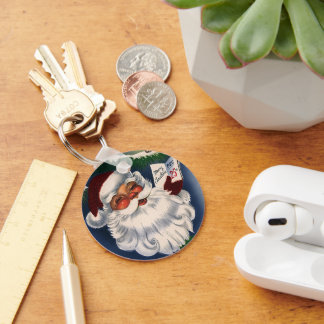 50s Retro Jolly Santa Claus, Vintage Christmas Key Ring