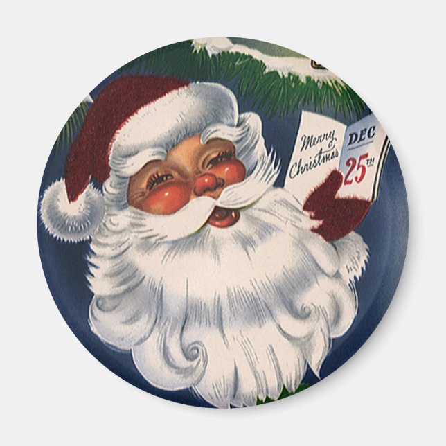 50s Retro Jolly Santa Claus, Vintage Christmas Magnet (Front)