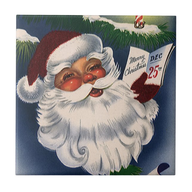 50s Retro Jolly Santa Claus, Vintage Christmas Tile (Front)