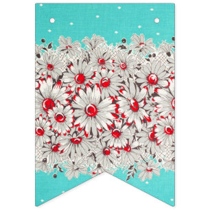 50s Vintage Border Print Daisies  Bunting