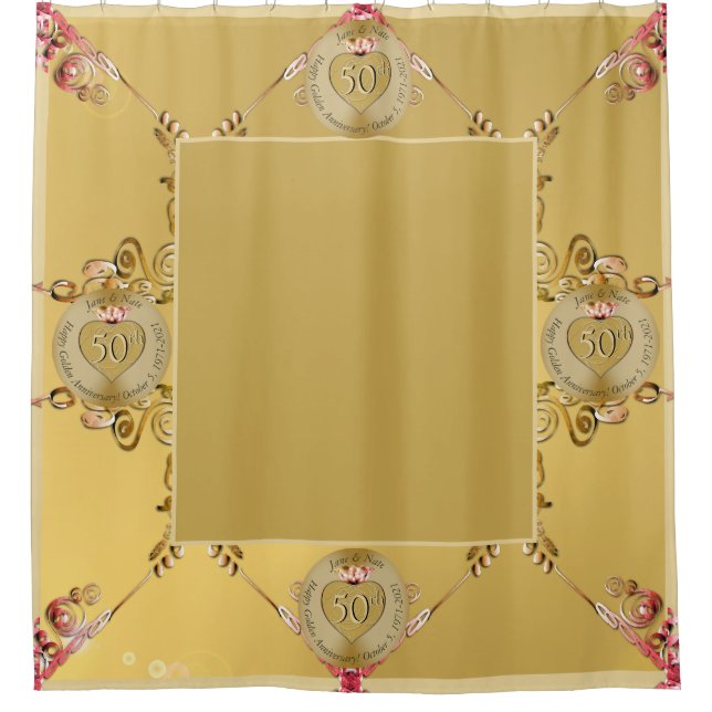 50th/1st Golden Ochre Wedding Anniversary Shower Curtain (Front)