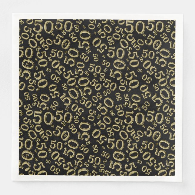 50th Age Random Number Pattern Black/Gold Napkin (Front)