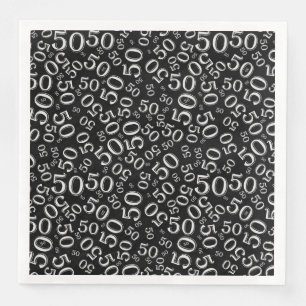 50th Age Random Number Pattern Black/White Napkin