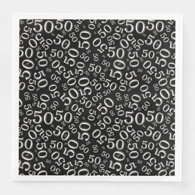 50th Age Random Number Pattern Black/White Napkin (Front)