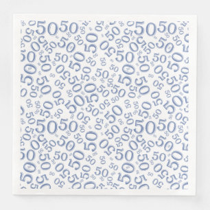 50th Age Random Number Pattern Blue/White Napkin