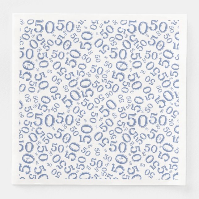 50th Age Random Number Pattern Blue/White Napkin (Front)