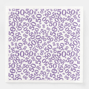 50th Age Random Number Pattern Purple/White Napkin