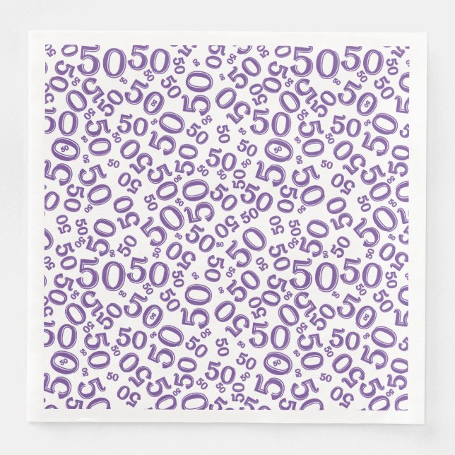 50th Age Random Number Pattern Purple/White Napkin (Front)
