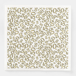 50th Age Random Number Pattern White/Gold Napkin