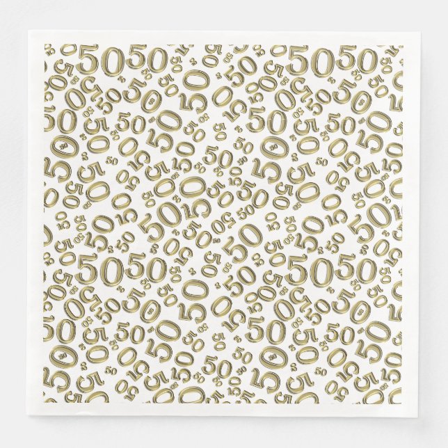 50th Age Random Number Pattern White/Gold Napkin (Front)
