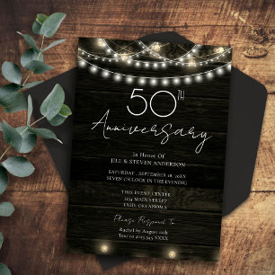 50th Anniverdary Party Rustic Wood Lights Invitation