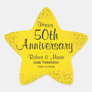 50th Anniversarsy Gold Glitter Star Personalised Star Sticker
