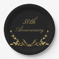 50th Anniversary 50 Fifty Elegant Black Gold Leaf
