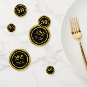 50th Anniversary Black and Gold Elegant Template Confetti