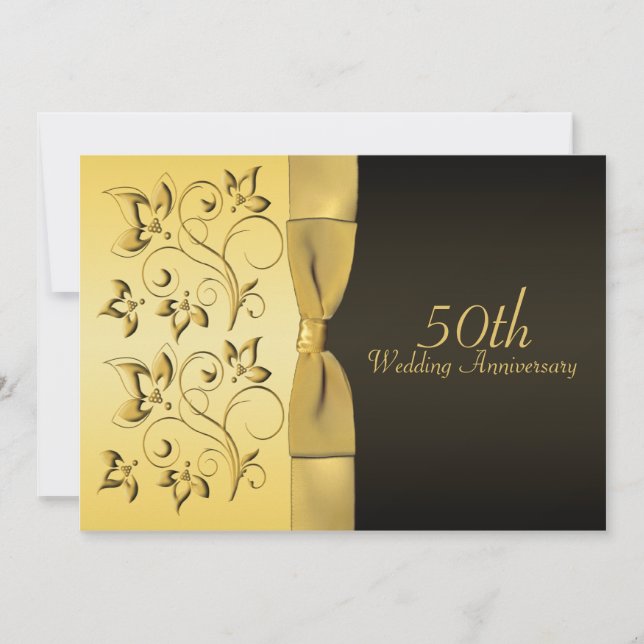 50th Anniversary Black and Gold Floral Invitation (Front)