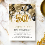 50th Anniversary Black Gold Balloon Arch Party Invitation<br><div class="desc">This festive 50th anniversary party invitation features a black and gold balloon arch garland over a gold faux foil balloon number "50" and black and gold ribbons and confetti. Personalise the text with the couple's names in elegant gold-coloured handwriting script and the other party details in black on a pale...</div>