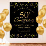 50th Anniversary Black Gold Dust Welcome Sign<br><div class="desc">Elegant 50th-anniversary black with gold dust confetti welcome sign,  Personalise with your special fifty years golden wedding anniversary details in chic gold typography. Designed by Thisisnotme©</div>