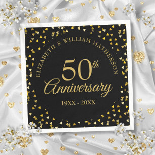 50th Anniversary Black Gold Love Hearts Confetti Napkin