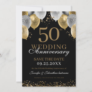 50th Anniversary Black Gold Save the Date Invitation