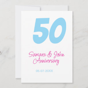 50th anniversary bold blue pink name date elegant invitation