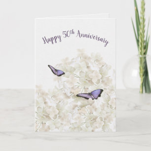 50th Anniversary Butterflies on White Hydrangea  Card