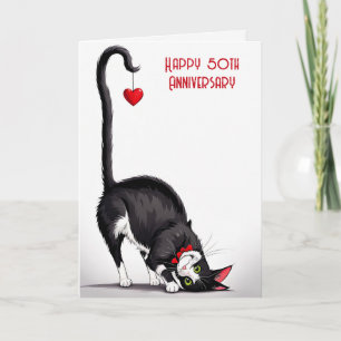 50th Anniversary Cat With Red Heart Card