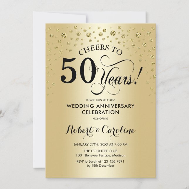50th Anniversary Celebration - Gold Black Invitation (Front)