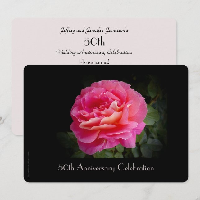 50th Anniversary Celebration Invitation Pink Rose (Front/Back)