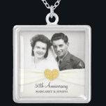 50th Anniversary Celebration Wedding Photo Pendant<br><div class="desc">ADD YOUR PHOTO -- Elegant and romantic traditional style personalised 50th Wedding Anniversary Photo Pendant. Vintage charm trimmed with Victorian ribbon and monogram. Just add the Bride and Groom's names or wedding date to create a unique and one-of-a-kind gift for the special anniversary couple. Also makes a great gift for...</div>
