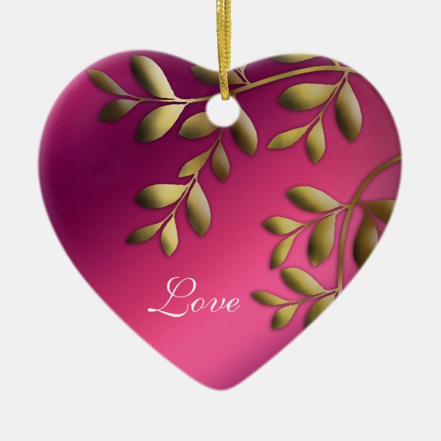 50th Anniversary Christmas Pink Purple Gold Ceramic Tree Decoration (Front)