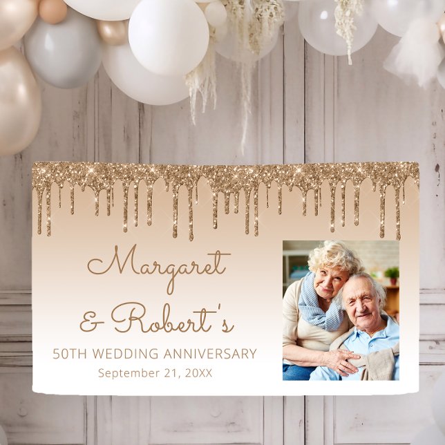 50th Anniversary Custom Photo Gold Glitter Drip Banner (Creator Uploaded)