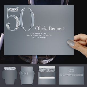 50th Anniversary Diamond Number Fifty Silver Gray  Envelope
