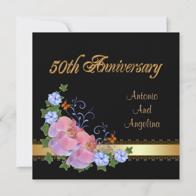 50th anniversary dinner invitation orchids (Front)