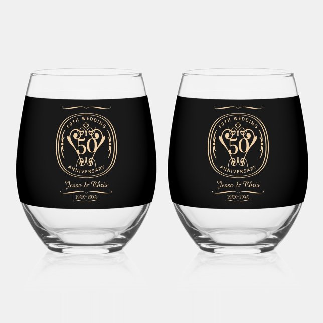 50th Anniversary Drinkware Set Stemless Wine Glass (Front)