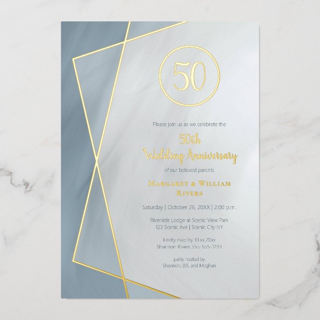50th anniversary dusty blue grey with gold foil in (Front)