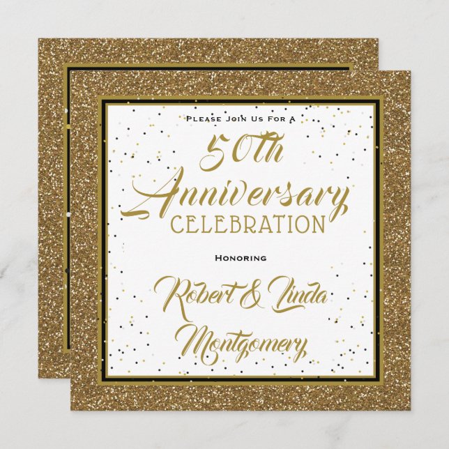 50th Anniversary Elegant Gold  Invitation (Front/Back)