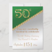 50th Anniversary elegant gold nugget & Green Invit