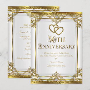 50th Anniversary Elegant Gold White Pearl Invitation