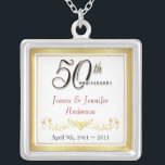 50th Anniversary Elegant Keepsake Pendant<br><div class="desc">50th Anniversary Keepsake Necklace -- Elegant Golden 50th Wedding Anniversary Pendant with formal script and scrolled antique design -- Customise the names and date for your happy celebration. Perfect gift for your wife, mother, grandmother to commemorate 50 Golden Years together. Matching cards, invitations, postage and gifts available. Other styles and...</div>