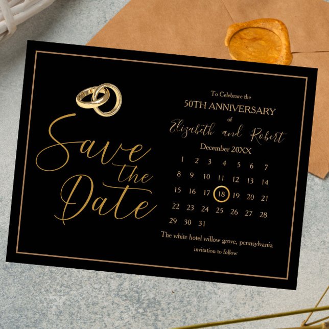 50th Anniversary Elegent Save The Date Calendar Announcement Postcard (Creator Uploaded)
