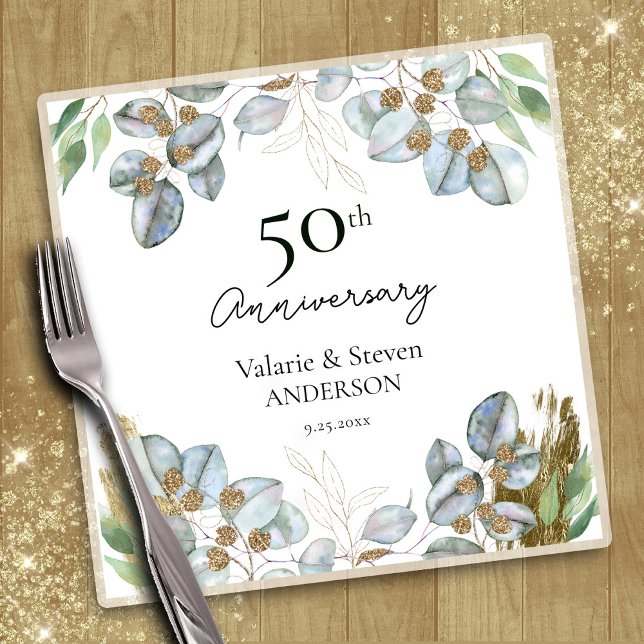 50th Anniversary Eucalyptus Greenery Napkins (Creator Uploaded)