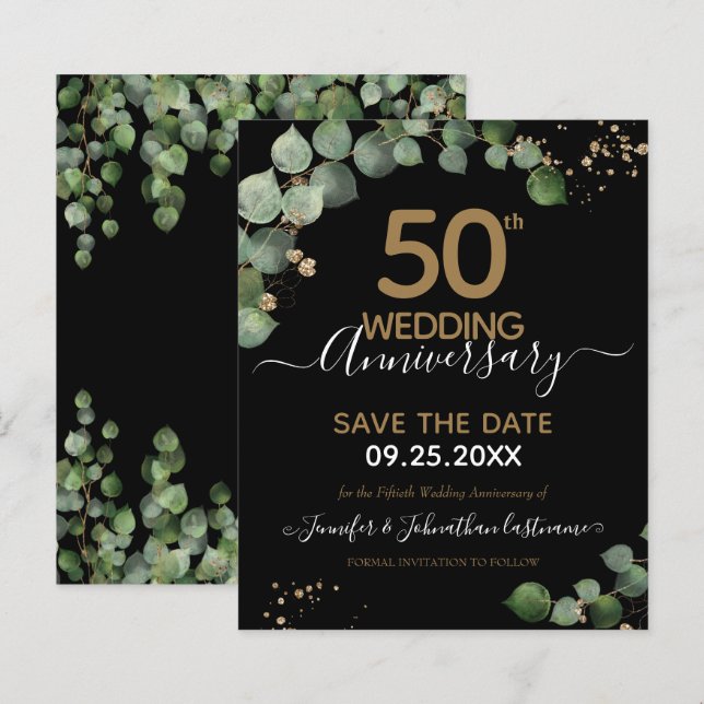 50th Anniversary Eucalyptus Save the Date Budget (Front/Back)