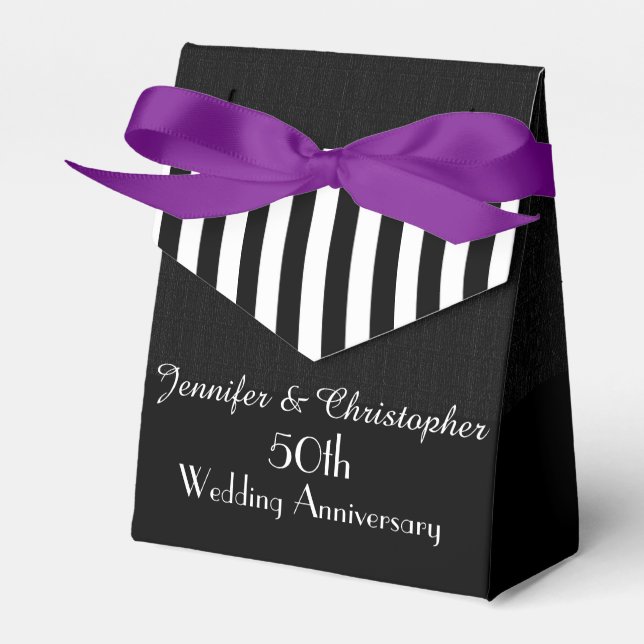 50th Anniversary Favour Box, Black & White Stripes Box (Front Side)