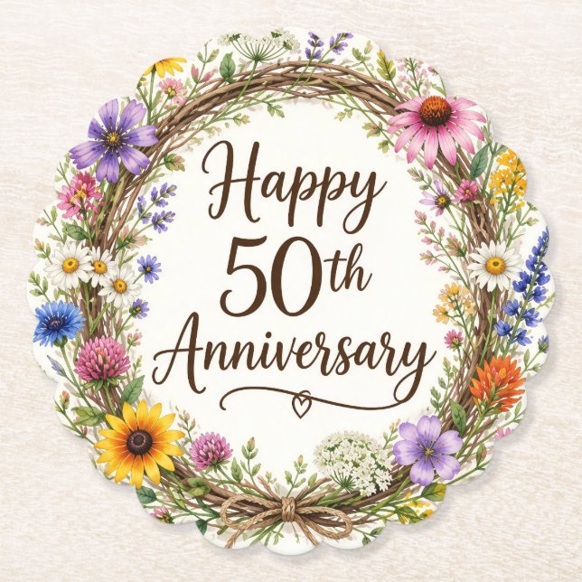 50th Anniversary Floral Paper Coaster (Front)