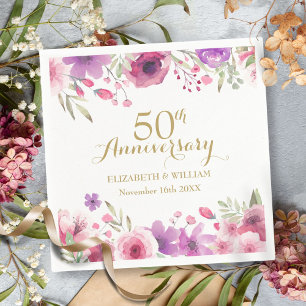 50th Anniversary Floral Watercolour Roses Greenery Napkin