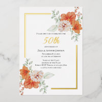 50th Anniversary Floral Wreath Foil Invitation