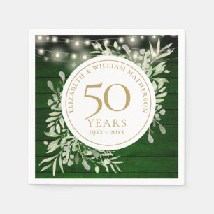 50th Anniversary Foliage Green Wood String Lights Napkin
