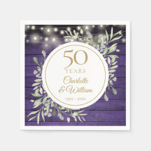 50th Anniversary Foliage Purple Wood String Lights Napkin