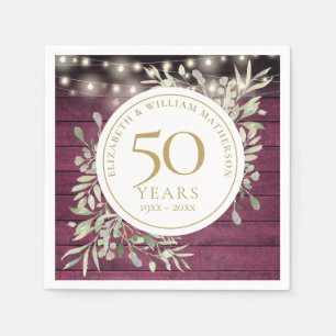 50th Anniversary Foliage Red Wood String Lights Napkin
