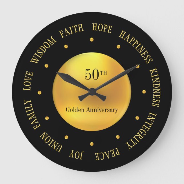50th Anniversary Gold and Black Large Clock (Front)